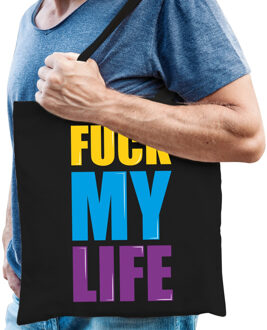 Fuck my life cadeau tas zwart voor heren cadeau katoenen tas zwart voor heren - kado tas / tasje / shopper