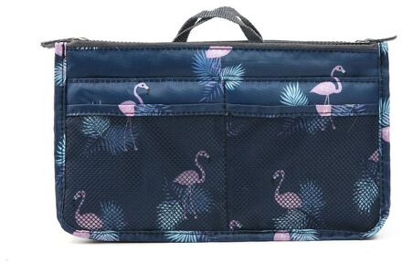 Fudeam Polyester Flamingo Draagbare Cosmetische Tas Vrouwen Multifunctionele Reizen Opslag Organiseren Handtas Make Up Cosmetische Cases donker blauw flamingo