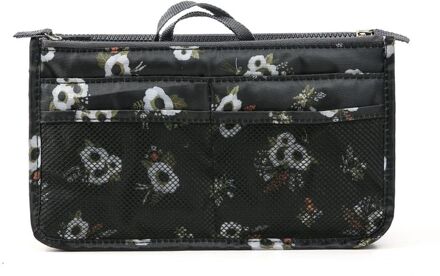 Fudeam Polyester Flamingo Draagbare Cosmetische Tas Vrouwen Multifunctionele Reizen Opslag Organiseren Handtas Make Up Cosmetische Cases zwart bloem