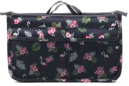 Fudeam Polyester Flamingo Draagbare Cosmetische Tas Vrouwen Multifunctionele Reizen Opslag Organiseren Handtas Make Up Cosmetische Cases zwart flamingo