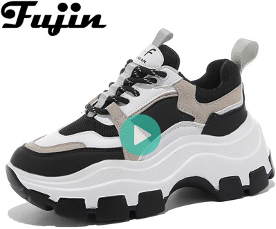 Fujin Sneakers Women Spring women's sneakers high soled white black Thick summer Chunky Shoes Breathable Leisure Women Shoes