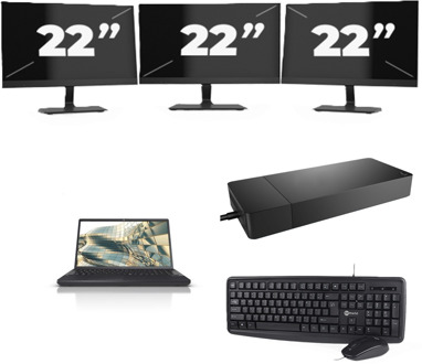 Fujitsu Lifebook A3510 - Intel Core i3-10e Generatie - 15 inch - 16GB RAM - 256GB SSD - Windows 11 Home + 3x 22 inch Monitor