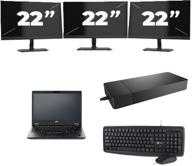 Fujitsu LIFEBOOK E5410 - Intel Core i3-10e Generatie - 14 inch - 8GB RAM - 256GB SSD - Windows 11 Home + 3x 22 inch Monitor Preto - small