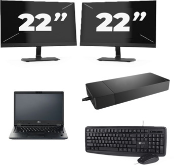 Fujitsu LIFEBOOK E5410 - Intel Core i5-10e Generatie - 14 inch - 8GB RAM - 256GB SSD - Windows 11 Home + 2x 22 inch Monitor
