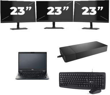 Fujitsu LIFEBOOK E5410 - Intel Core i5-10e Generatie - 14 inch - 8GB RAM - 256GB SSD - Windows 11 Home + 3x 23 inch Monitor