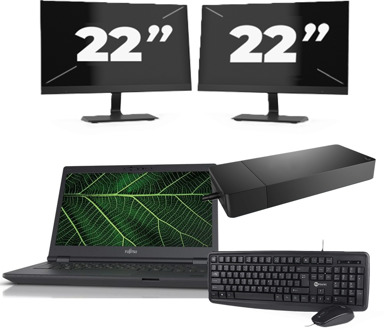 Fujitsu LIFEBOOK E5411 - Intel Core i5-11e Generatie - 14 inch - 8GB RAM - 256GB SSD - Windows 11 Home + 2x 22 inch Monitor - small