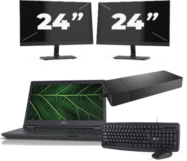 Fujitsu LIFEBOOK E5411 - Intel Core i5-11e Generatie - 14 inch - 8GB RAM - 256GB SSD - Windows 11 Home + 2x 24 inch Monitor - small