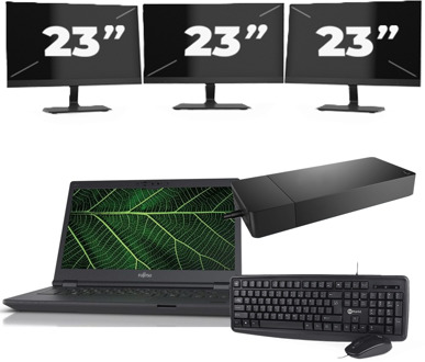 Fujitsu LIFEBOOK E5411 - Intel Core i5-11e Generatie - 14 inch - 8GB RAM - 256GB SSD - Windows 11 Home + 3x 23 inch Monitor - small