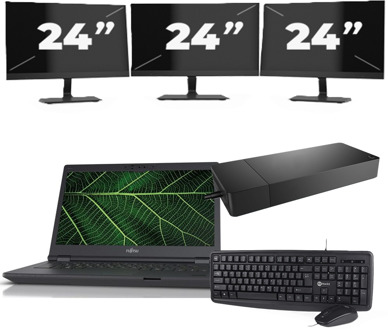 Fujitsu LIFEBOOK E5411 - Intel Core i7-11e Generatie - 14 inch - 16GB RAM - 256GB SSD - Windows 11 Home + 3x 24 inch Monitor