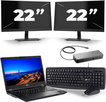 Fujitsu LifeBook E549 - Intel Core i5-8e Generatie - 14 inch - 8GB RAM - 256GB SSD - Windows 11 + 2x 22 inch Monitor