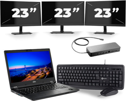 Fujitsu LifeBook E549 - Intel Core i5-8e Generatie - 14 inch - 8GB RAM - 256GB SSD - Windows 11 + 3x 23 inch Monitor