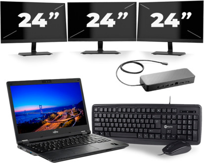 Fujitsu LifeBook E549 - Intel Core i5-8e Generatie - 14 inch - 8GB RAM - 256GB SSD - Windows 11 + 3x 24 inch Monitor