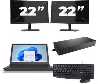 Fujitsu Lifebook E5511 - Intel Core i7-11e Generatie - 15 inch - 16GB RAM - 256GB SSD - Windows 11 Home + 2x 22 inch Monitor