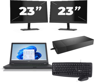 Fujitsu Lifebook E5511 - Intel Core i7-11e Generatie - 15 inch - 16GB RAM - 256GB SSD - Windows 11 Home + 2x 23 inch Monitor
