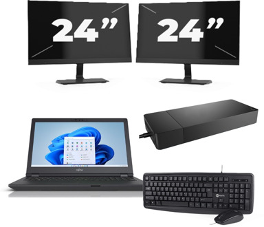 Fujitsu Lifebook E5511 - Intel Core i7-11e Generatie - 15 inch - 16GB RAM - 256GB SSD - Windows 11 Home + 2x 24 inch Monitor
