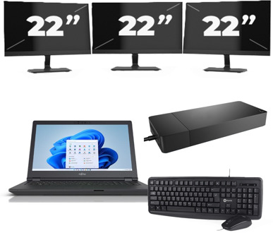 Fujitsu Lifebook E5511 - Intel Core i7-11e Generatie - 15 inch - 16GB RAM - 256GB SSD - Windows 11 Home + 3x 22 inch Monitor