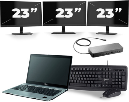 Fujitsu LifeBook S938 - Intel Core i7-8e Generatie - 13 inch - 16GB RAM - 256GB SSD - Windows 11 + 3x 23 inch Monitor