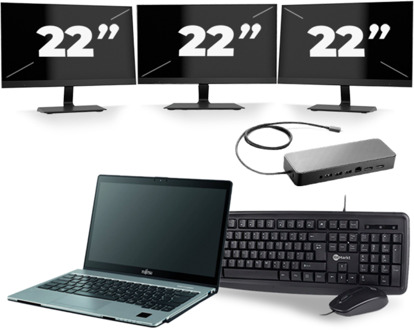 Fujitsu LifeBook S938 - Intel Core i7-8e Generatie - 13 inch - 8GB RAM - 256GB SSD - Windows 11 + 3x 22 inch Monitor