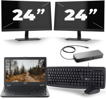 Fujitsu LifeBook U727 - Intel Core i5-6e Generatie - 12 inch - 8GB RAM - 256GB SSD - Windows 11 + 2x 24 inch Monitor