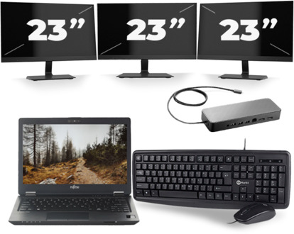 Fujitsu LifeBook U727 - Intel Core i7-7e Generatie - 12 inch - 16GB RAM - 256GB SSD - Windows 11 + 3x 23 inch Monitor