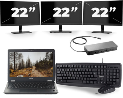 Fujitsu LifeBook U727 - Intel Core i7-7e Generatie - 12 inch - 8GB RAM - 256GB SSD - Windows 11 + 3x 22 inch Monitor - small