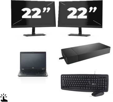 Fujitsu LifeBook U727 - Intel Core i7-7e Generatie - 12 inch - Touch - 16GB RAM - 256GB SSD - Windows 11 + 2x 22 inch Monitor