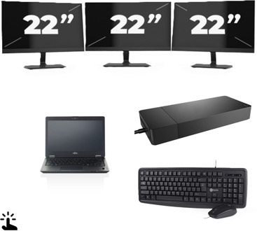 Fujitsu LifeBook U727 - Intel Core i7-7e Generatie - 12 inch - Touch - 16GB RAM - 256GB SSD - Windows 11 + 3x 22 inch Monitor