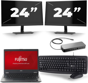 Fujitsu LifeBook U728 - Intel Core i7-8e Generatie - 12 inch - 16GB RAM - 256GB SSD - Windows 11 + 2x 24 inch Monitor