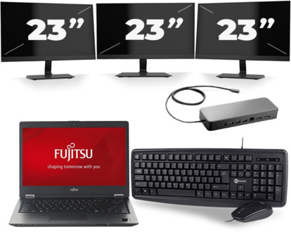 Fujitsu LifeBook U728 - Intel Core i7-8e Generatie - 12 inch - 16GB RAM - 256GB SSD - Windows 11 + 3x 23 inch Monitor