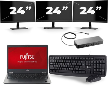 Fujitsu LifeBook U728 - Intel Core i7-8e Generatie - 12 inch - 16GB RAM - 256GB SSD - Windows 11 + 3x 24 inch Monitor