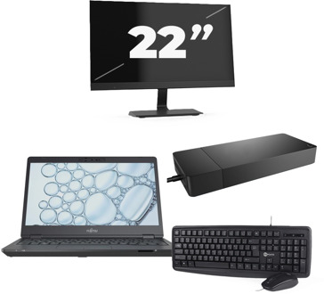 Fujitsu Lifebook U7310 - Intel Core i5-10e Generatie - 13 inch - 8GB RAM - 256GB SSD - Windows 11 Home + 1x 22 inch Monitor