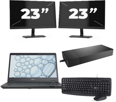 Fujitsu Lifebook U7310 - Intel Core i5-10e Generatie - 13 inch - 8GB RAM - 256GB SSD - Windows 11 Home + 2x 23 inch Monitor