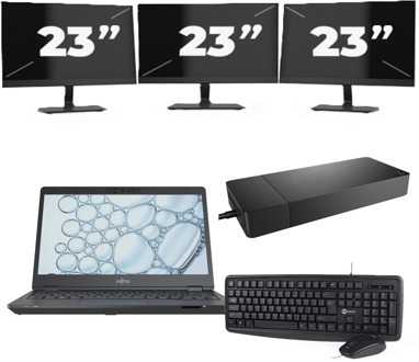 Fujitsu Lifebook U7310 - Intel Core i5-10e Generatie - 13 inch - 8GB RAM - 256GB SSD - Windows 11 Home + 3x 23 inch Monitor