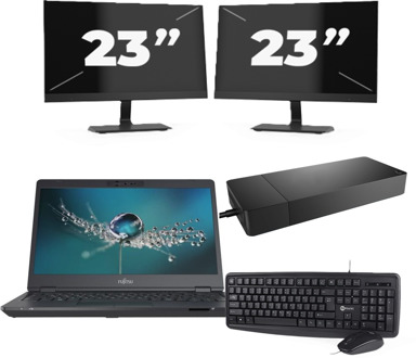 Fujitsu LIFEBOOK U7311 - Intel Core i5-11e Generatie - 13 inch - 16GB RAM - 256GB SSD - Windows 11 Home + 2x 23 inch Monitor