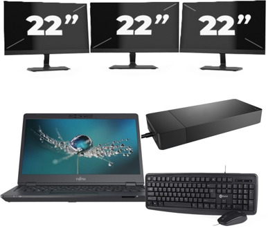 Fujitsu LIFEBOOK U7311 - Intel Core i5-11e Generatie - 13 inch - 16GB RAM - 256GB SSD - Windows 11 Home + 3x 22 inch Monitor