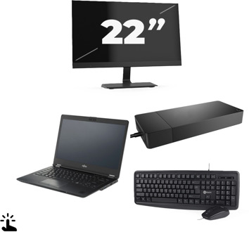 Fujitsu Lifebook U7410 - Intel Core i5-10e Generatie - 14 inch - Touch - 16GB RAM - 256GB SSD - Windows 11 Home + 1x 22 inch Monitor