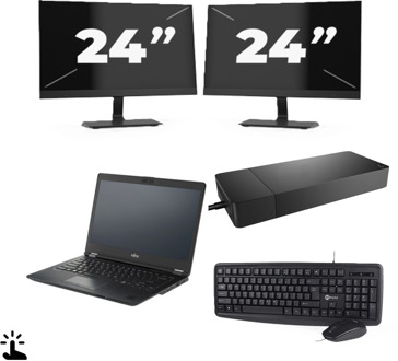 Fujitsu Lifebook U7410 - Intel Core i5-10e Generatie - 14 inch - Touch - 16GB RAM - 256GB SSD - Windows 11 Home + 2x 24 inch Monitor