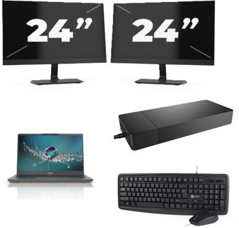 Fujitsu Lifebook U7411 - Intel Core i5-11e Generatie - 14 inch - 16GB RAM - 256GB SSD - Windows 11 Home + 2x 24 inch Monitor