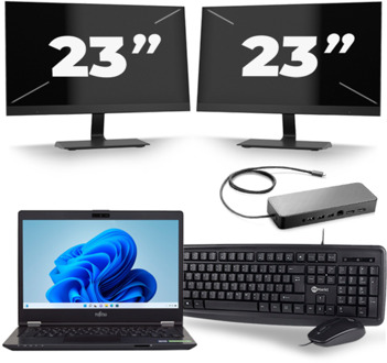 Fujitsu LifeBook U749 - Intel Core i5-8e Generatie - 14 inch - 16GB RAM - 256GB SSD - Windows 11 + 2x 23 inch Monitor