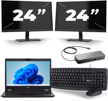 Fujitsu LifeBook U749 - Intel Core i5-8e Generatie - 14 inch - 16GB RAM - 256GB SSD - Windows 11 + 2x 24 inch Monitor