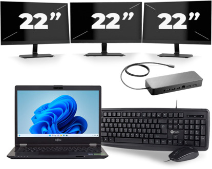 Fujitsu LifeBook U749 - Intel Core i5-8e Generatie - 14 inch - 16GB RAM - 256GB SSD - Windows 11 + 3x 22 inch Monitor