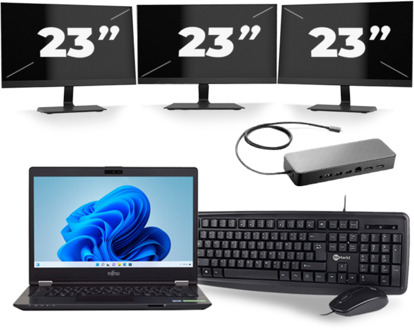 Fujitsu LifeBook U749 - Intel Core i5-8e Generatie - 14 inch - 16GB RAM - 256GB SSD - Windows 11 + 3x 23 inch Monitor