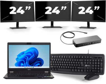 Fujitsu LifeBook U749 - Intel Core i5-8e Generatie - 14 inch - 16GB RAM - 256GB SSD - Windows 11 + 3x 24 inch Monitor