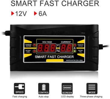 Full Auto Battery Charger Jump Starter Draad 150V-250V Naar 12V 6A Smart Fast Power opladen Voor Auto Motorfiets Acculader