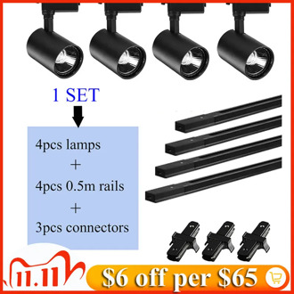 Full Set LED Track Light Lamps 12/20/30/40W COB Led Spot Light Fixtures Track Lighting System Track Light Rail LED Shop Light