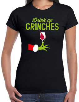 Fun drank humor Kerst T-shirt wijn drinken voor dames zwart M - kerst t-shirts