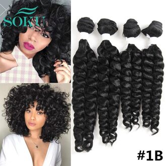 Funmi Krullend Haar Weven Bundels Extensions Korte Weeft Haar Soku Synthetische Pruiken Voor Zwarte Vrouwen Haar Wave 4 Bundels #1B