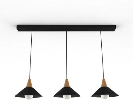 Funnel Track Hanglamp, 3x E27, Metaal, Zwart, D.25cm L.100cm