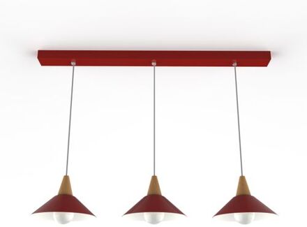 Funnel Track Hanglamp, 3x E27, Rood Glanzend / Wit, L.100cm
