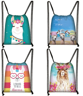 Funny Alpaca Drawstring Bag Softback Llama Backpack Women Travel Bags Boys Girls Canvas Storage Bag Kids Bookbag Shoes Holder